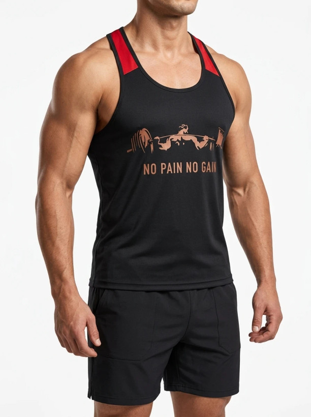 رکابی بدنسازی مردانه طرح no pain no gain قهرمانی با ۵ رنگ 😎