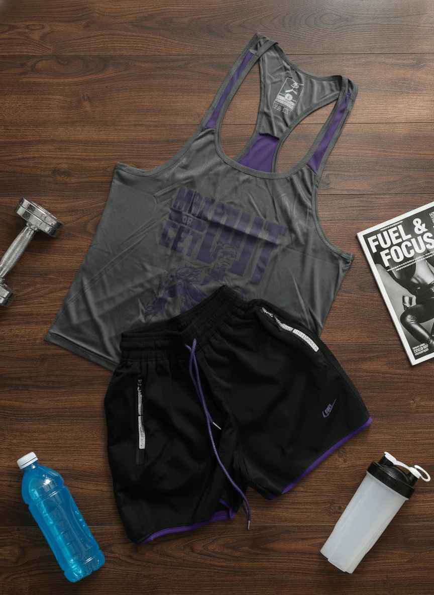 پکیج کد Z1033 ست رکابی ورزشی باشگاهی مردانه طرح آرنولد با تم خفن طوسی مشکی🔥🖤🔥 شامل رکابی + شلوارک